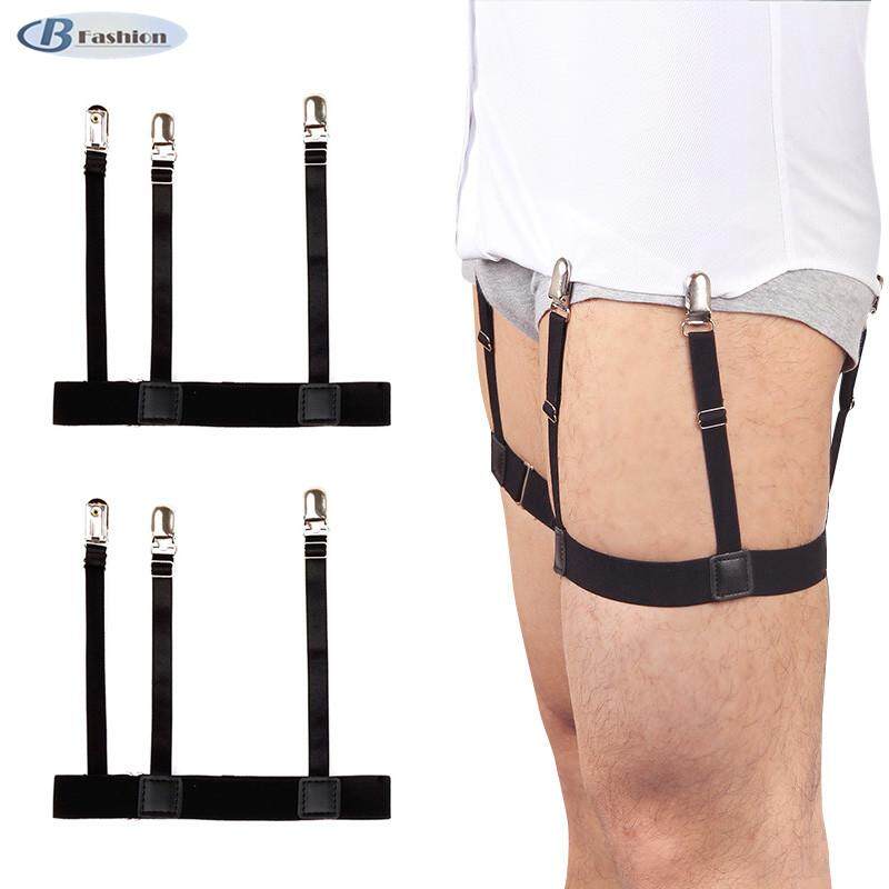 B-F  2 Pcs Men Shirt Stays Belt with Non-slip Locking Clips Keep Shirt Tucked Leg Thigh Suspender Garters Strap