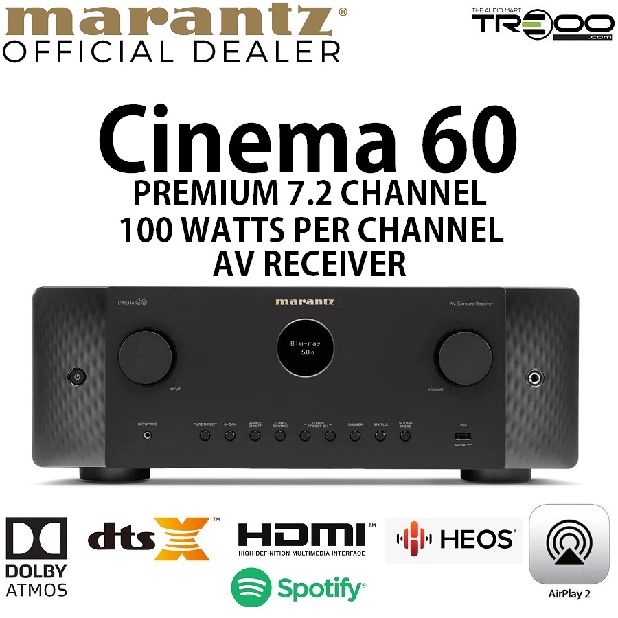 Marantz Cinema 60 Multi-Room Wireless Bluetooth/WiFi/Ethernet Network Streamer & 9.4 Channel 8K Hi-Fi AV Receiver