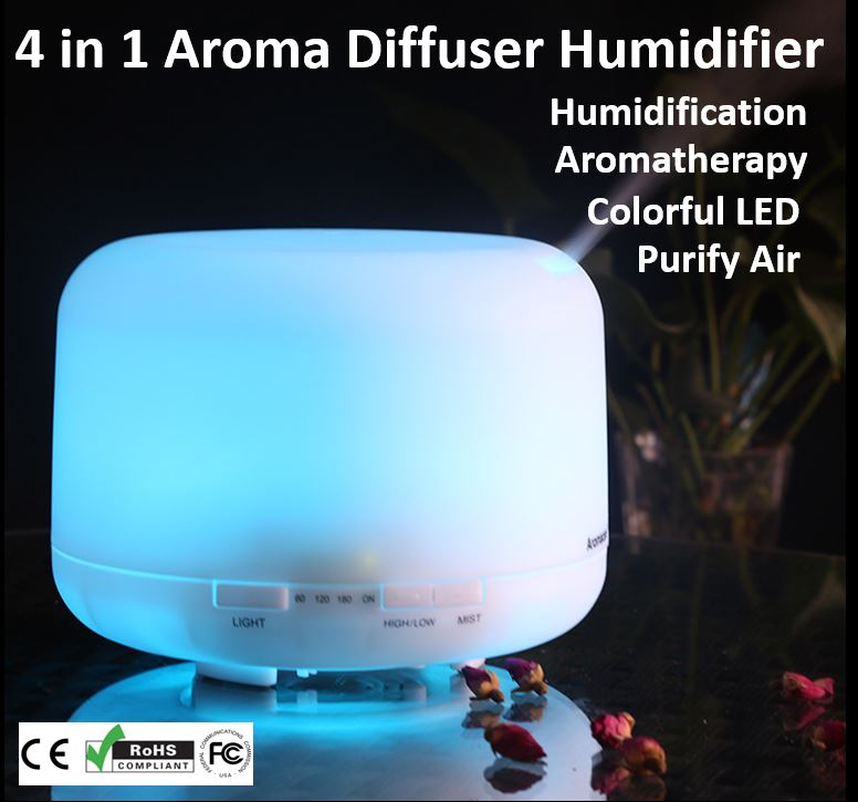 500ML 4 in 1 Ultrasonic Humidifier Aroma Diffuser Aromatherapy LED Lamp