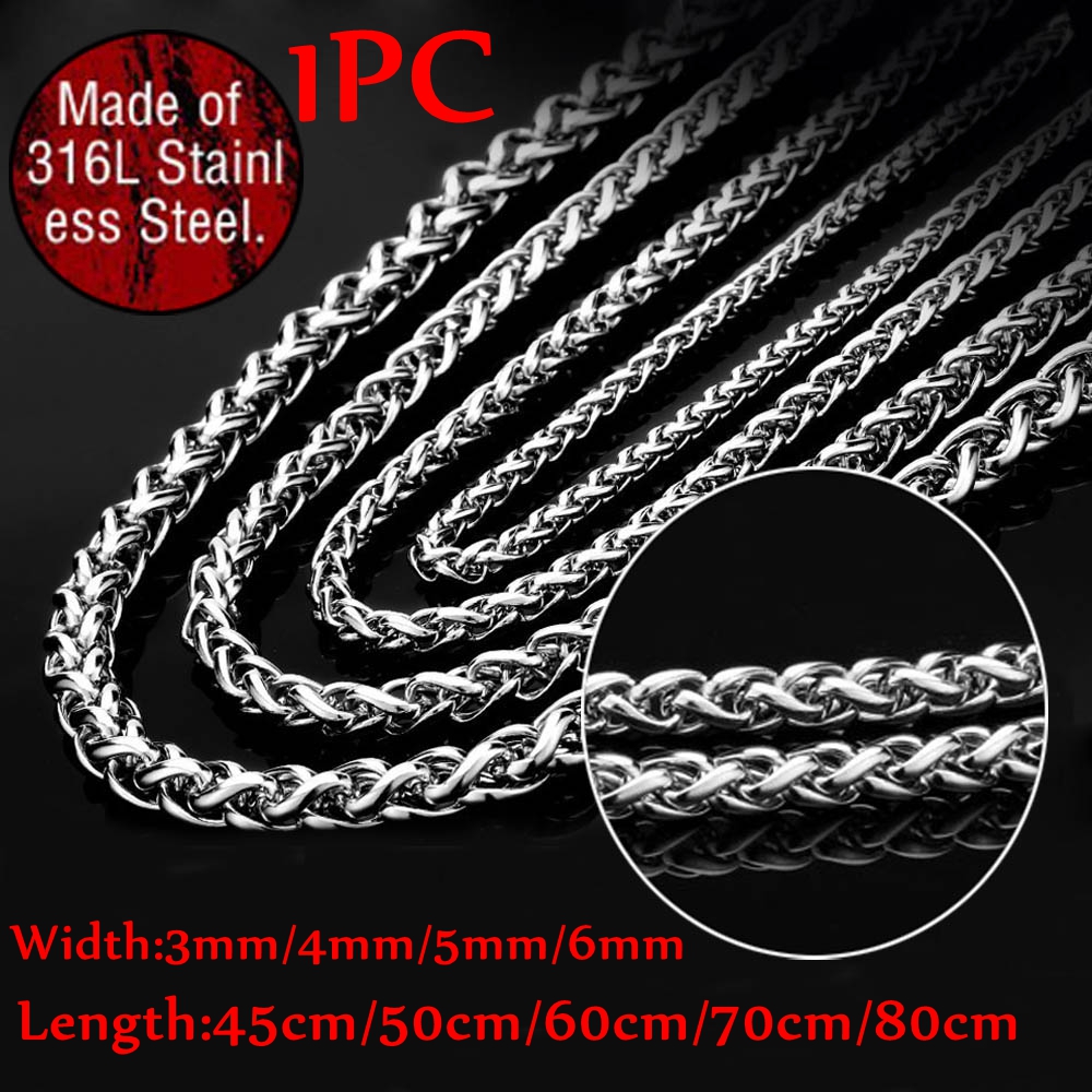 3/4/5/6MM Silver Braided Wheat Chain 316L Stainless Steel Necklace Mens Link 18"-32"