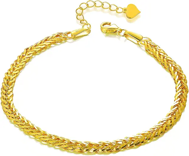 SISGEM Solid 18k Yellow Gold Celtic Chain Anklet, 18 Karat Gold Ankle Bracelet Jewelry for Women (4 mm, 9-10.4 Inches)