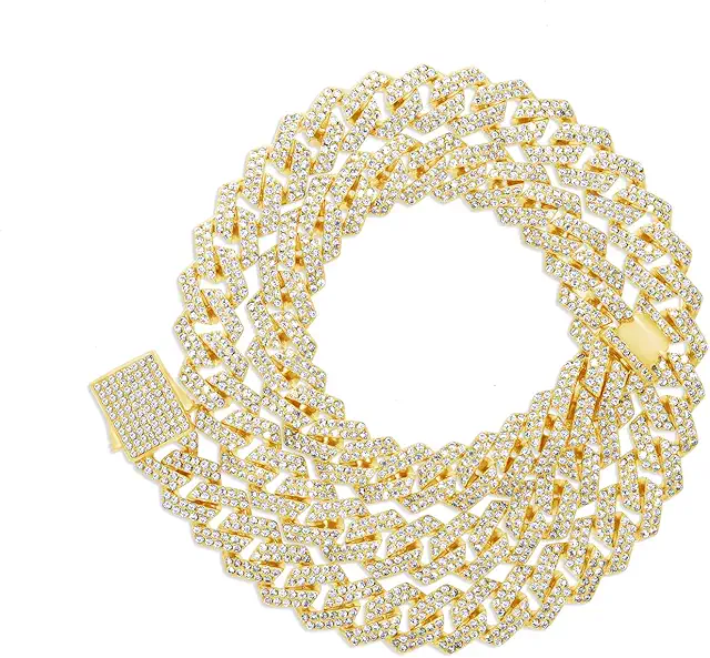 SAVEARTH DIAMONDS 15.25 Ct to 28.25 Ct Lab Created Moissanite 12MM Width Cuban Link Chain Necklace In 14k Gold