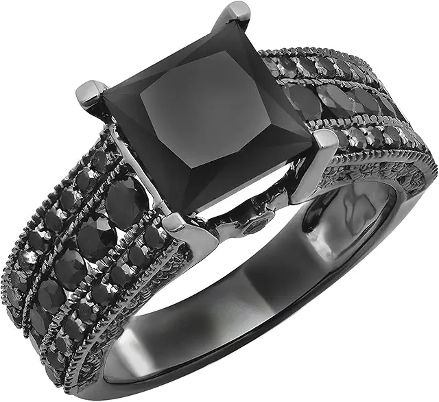 Dazzlingrock Collection 5.00 Carat Princess & Round Black Diamond 3 Row Engagement Ring for Women in Solid White Gold