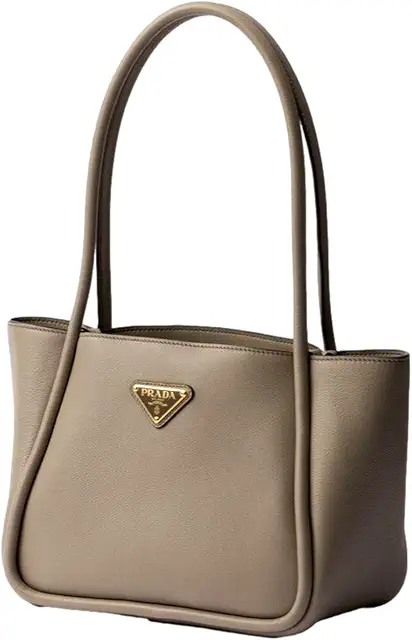 Prada Womens Soft Grain Leather Argilla Grey Small Shopping Shoulder Tote Handbag (New)