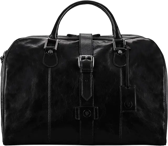Maxwell Scott - Personalized Luxury Mens Womens Leather Carry-On Cabin Luggage Bag for Luxury Travel - The Farini Black