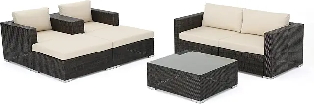 Santa Rosa Outdoor Wicker 4-Seater Chat Set with Aluminum Frame and Water Resistant Cushions, Multibrown / Beige